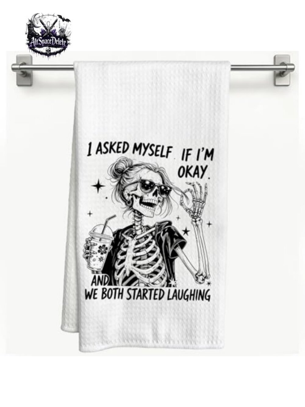Funny Skeleton Mental Health Kitchen Towel Sarcastic Gothic Skull Dish Hand